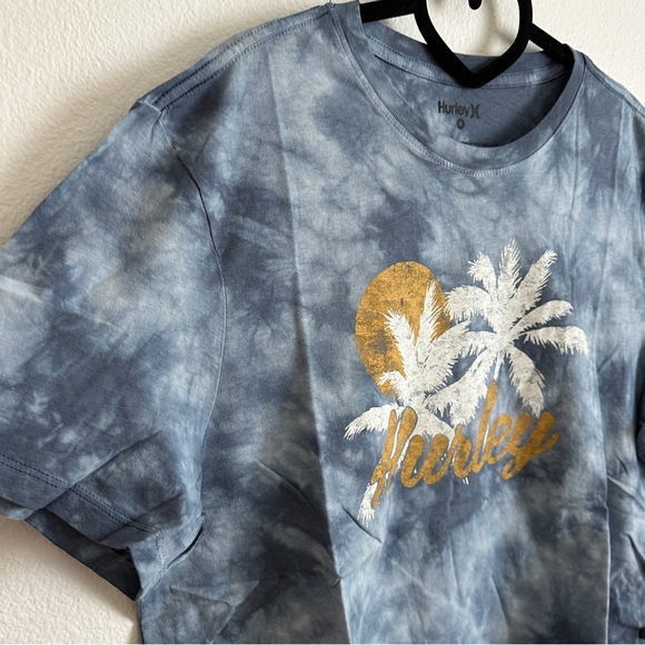 Hurley Blue Tie-Dye Graphic Cropped Short Sleeve Relaxed Cotton Tee Size M - Picture 4 of 8